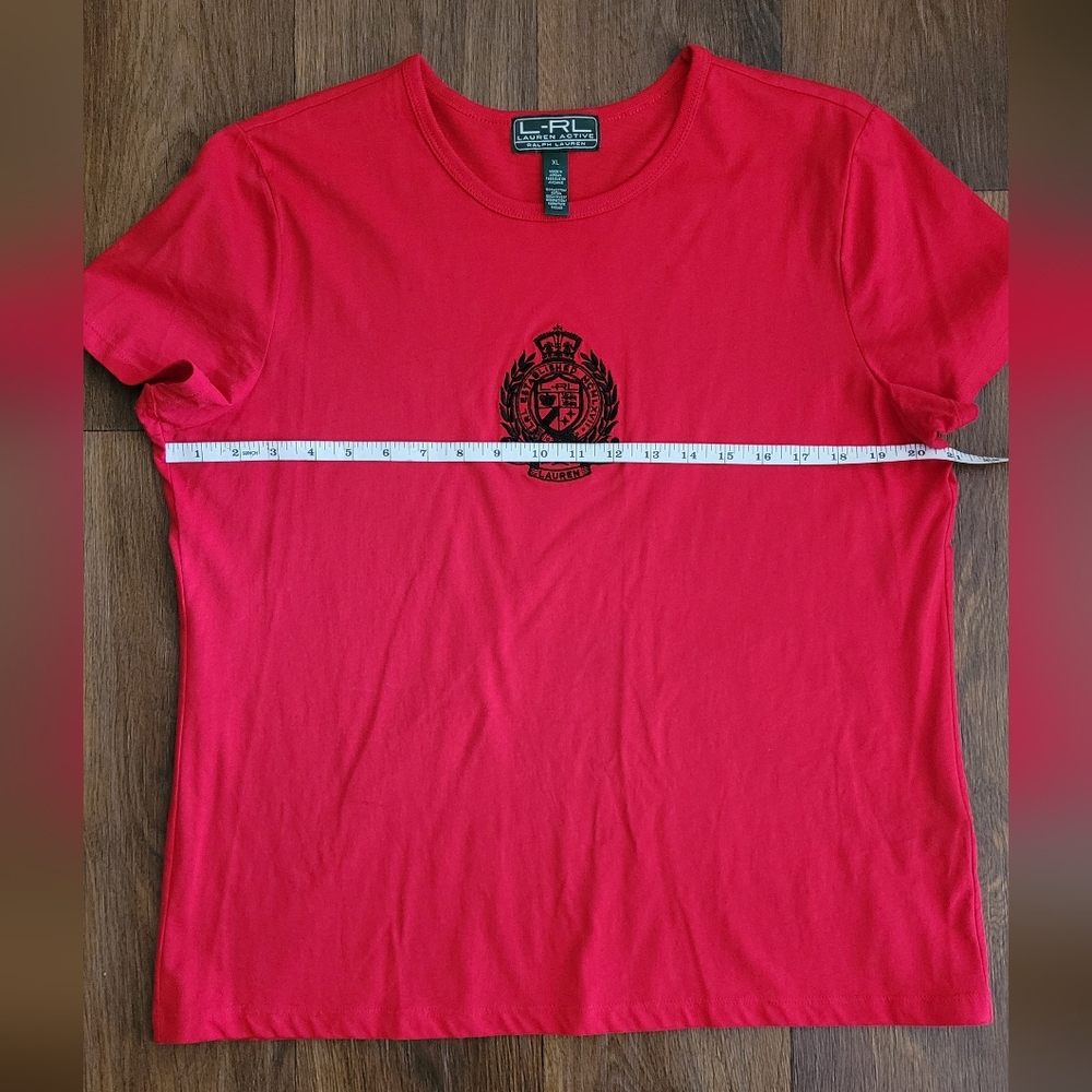 Ralph Lauren Classic Logo Embroidered Crewneck Tshirt, Women's XL, Red and Black - Picture 6 of 7
